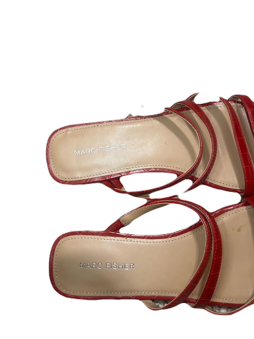 Marc Fisher Red Croc-Embossed Strappy Mules - Picture 2 of 7